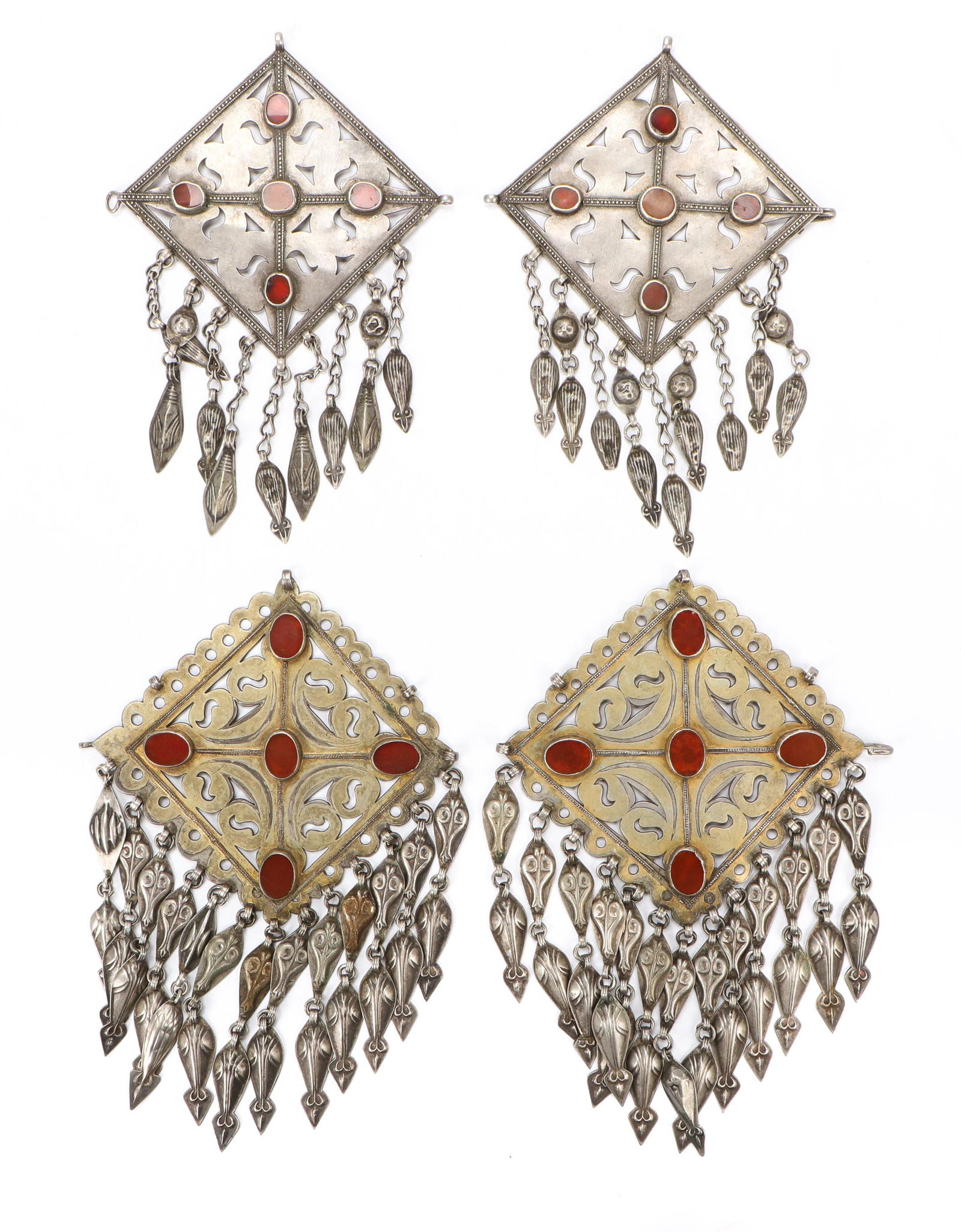 2 Pair, Four Turkmen Silver Coat Clasps or Pendants (1 of 6)