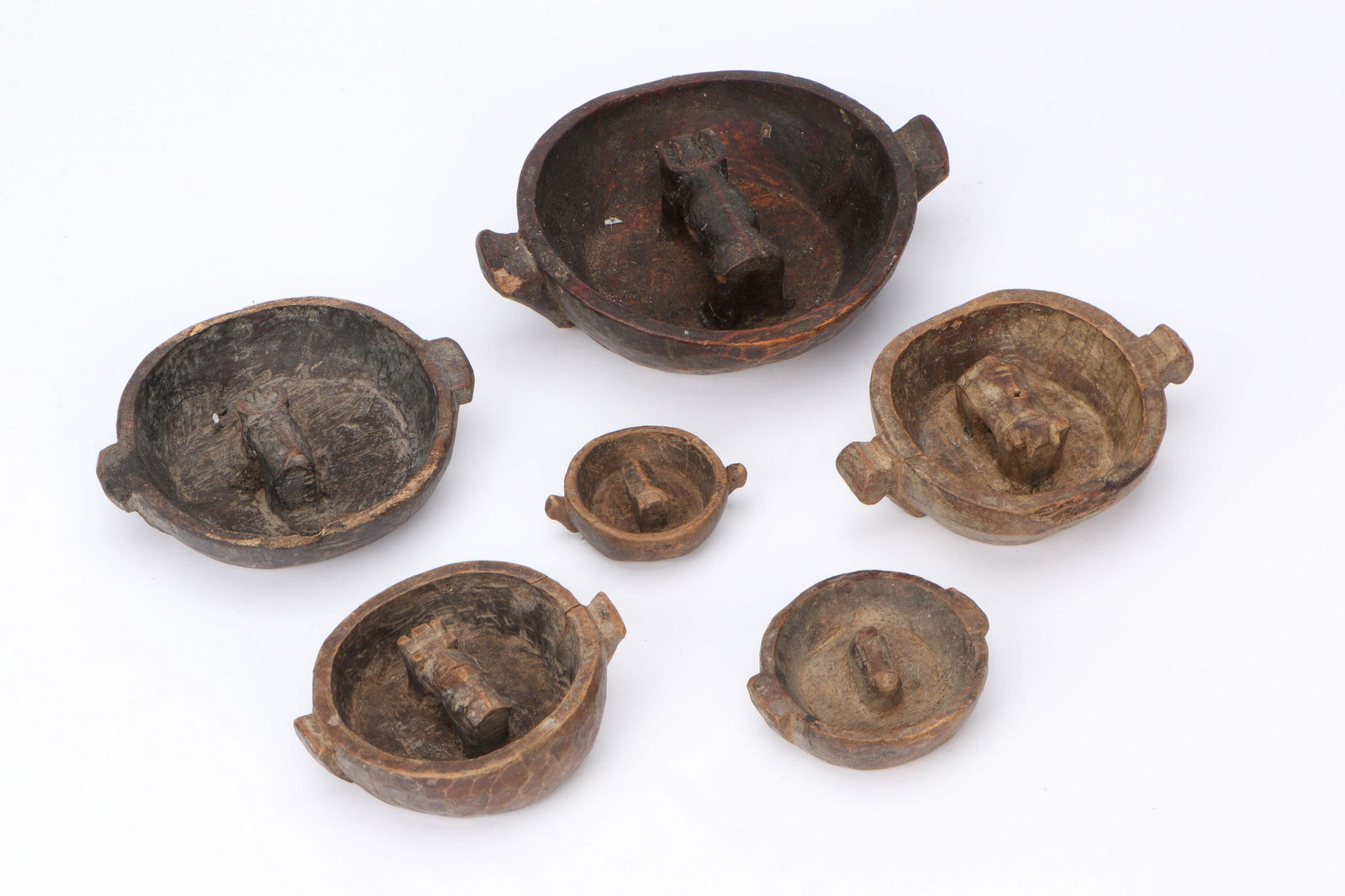 6 Bolivian Aymara Wood Marriage Bowls, Early 20th C. (1 of 2)