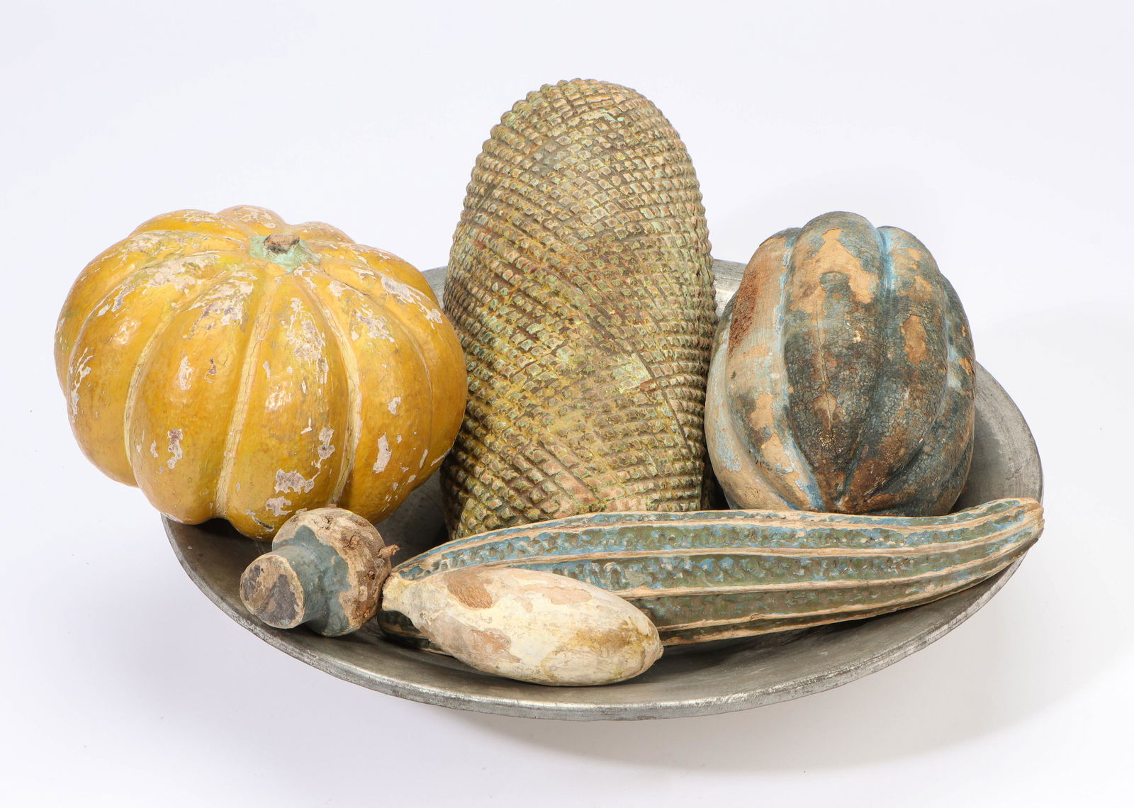 Bowl of Antique Carved Wood Fruit/Vegetables (1 of 5)