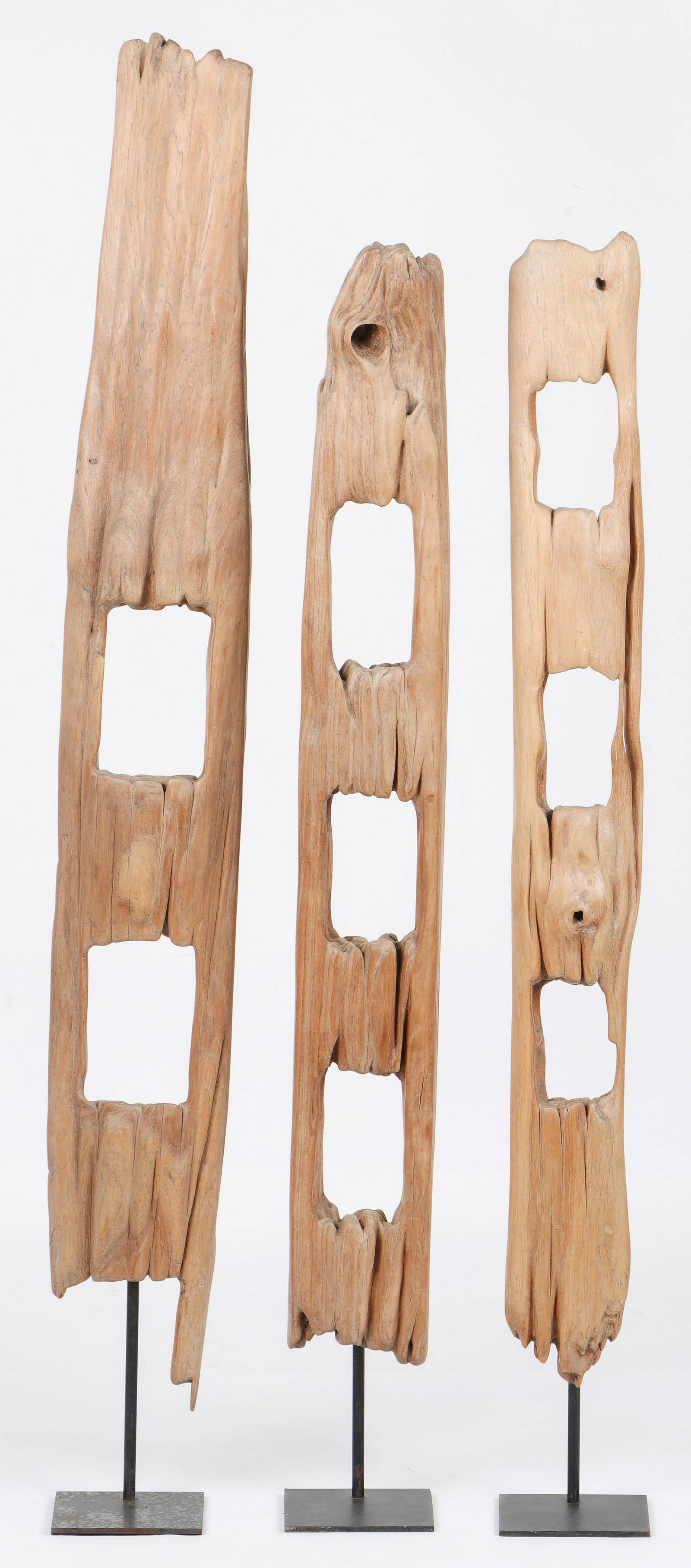 3 Antique Thai Carved Wood Fence Posts (1 of 3)