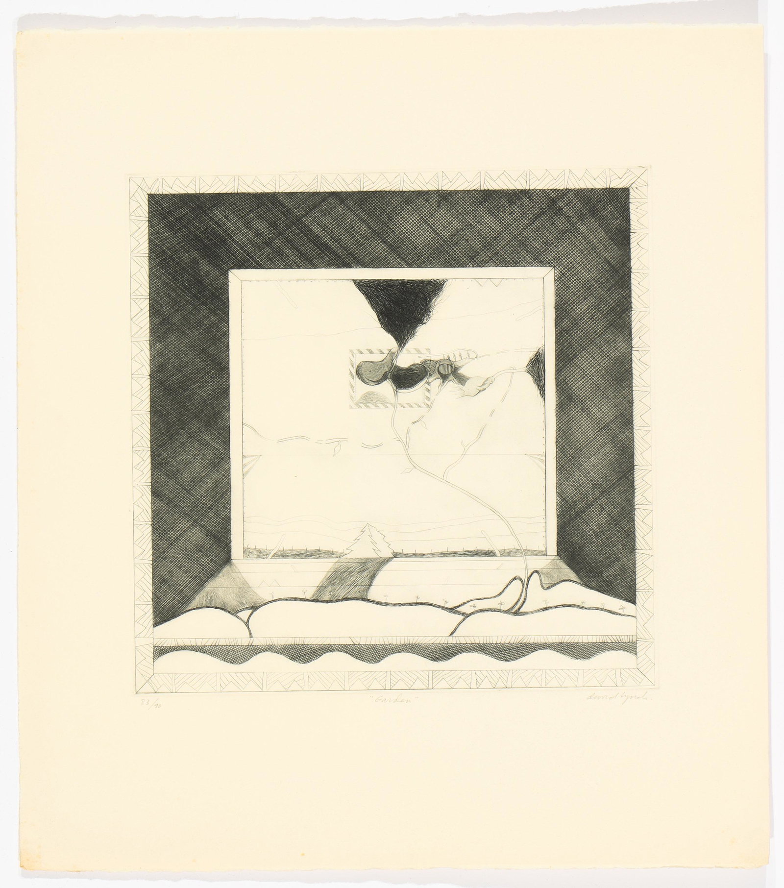 David Lynch (American, b. 1946) "Garden," etching, (1 of 3)