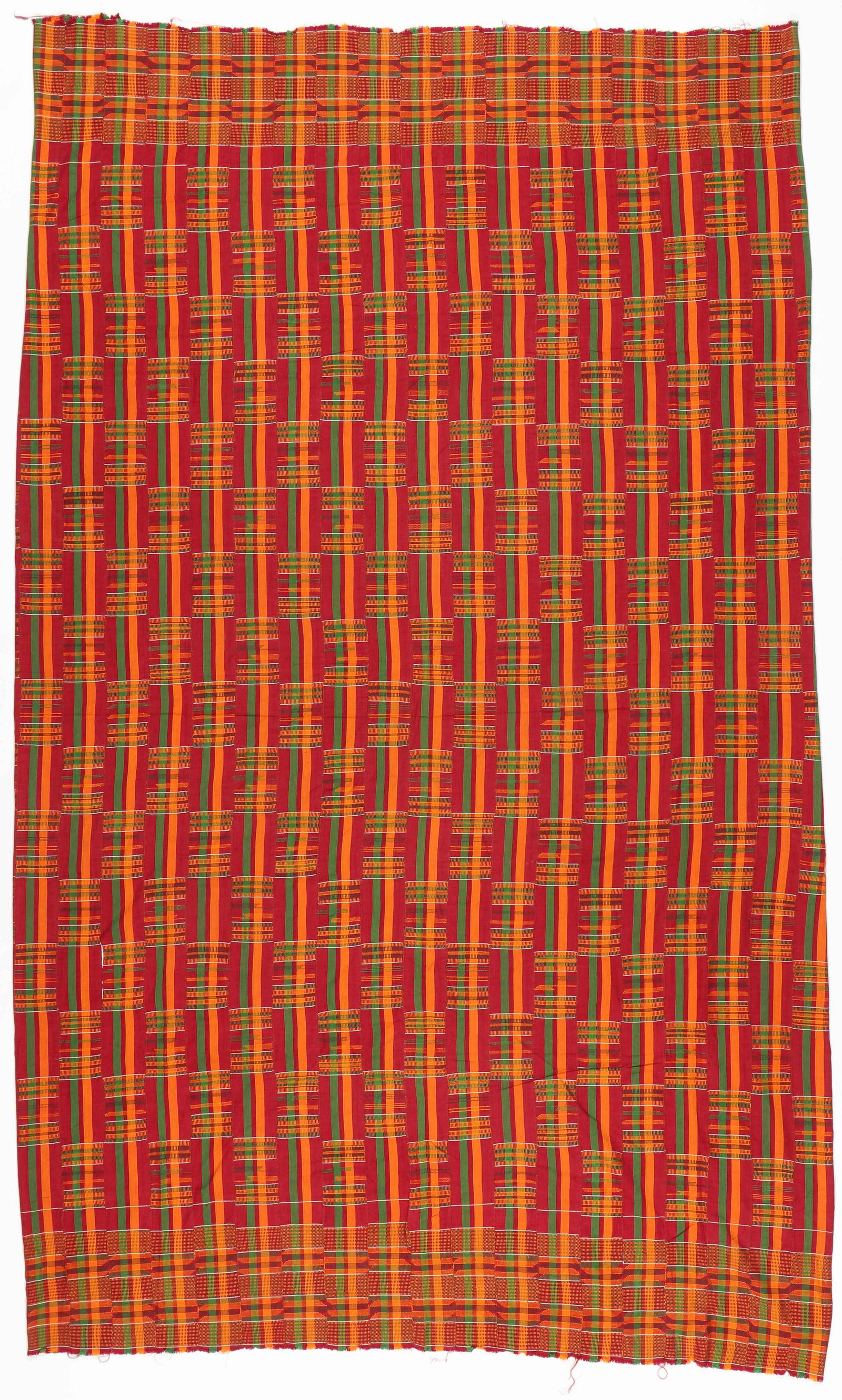 Ashanti Kente Cloth, Early-Mid 20th C.: Ashanti kente cloth, narrow strip loom, Ghana, early to mid 20th c. Size: 82'' x 110'', (208 x 279 cm).