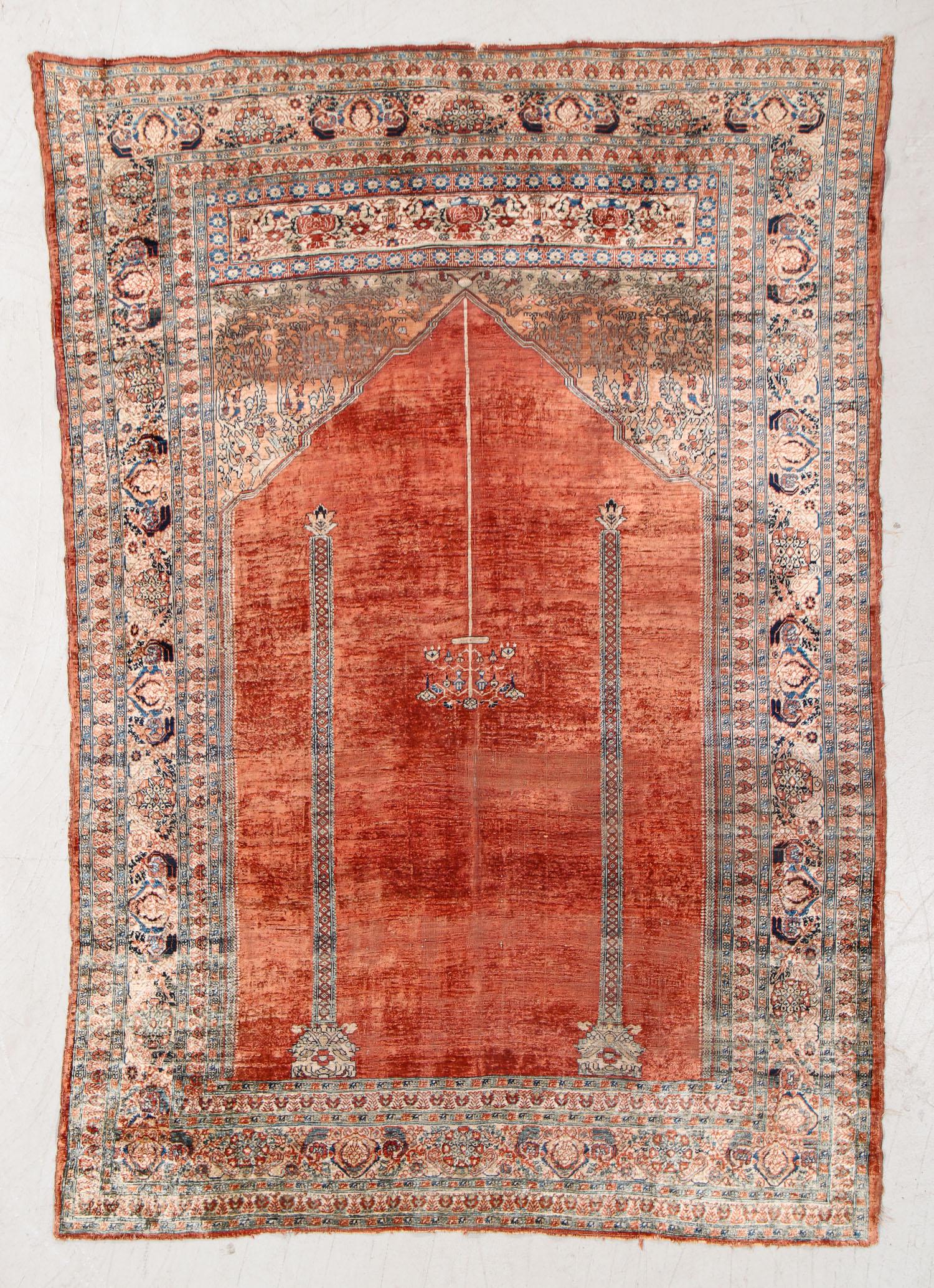 Silk Tabriz Prayer Rug, Persia, Late 19th C., 3'7'' x (1 of 5)