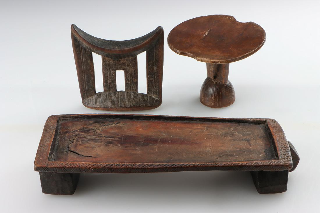 Two Antique African Neckrests and Stool (3) (1 of 5)