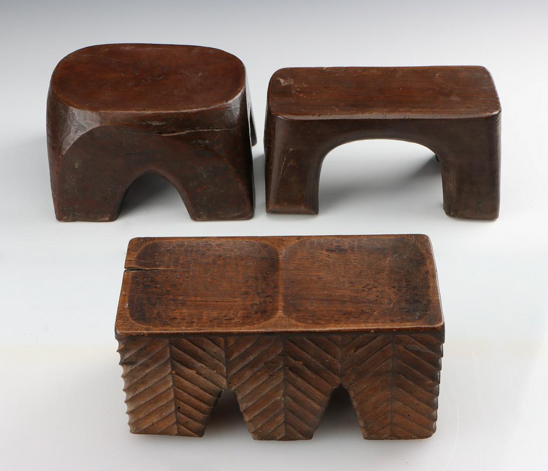 3 Antique Rustic Hardwood Low Stools (1 of 5)