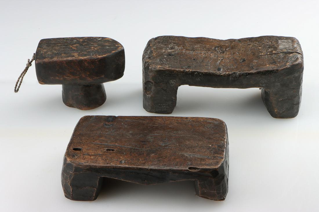 3 Antique Rustic Hardwood Low Stools, Philippines (1 of 4)