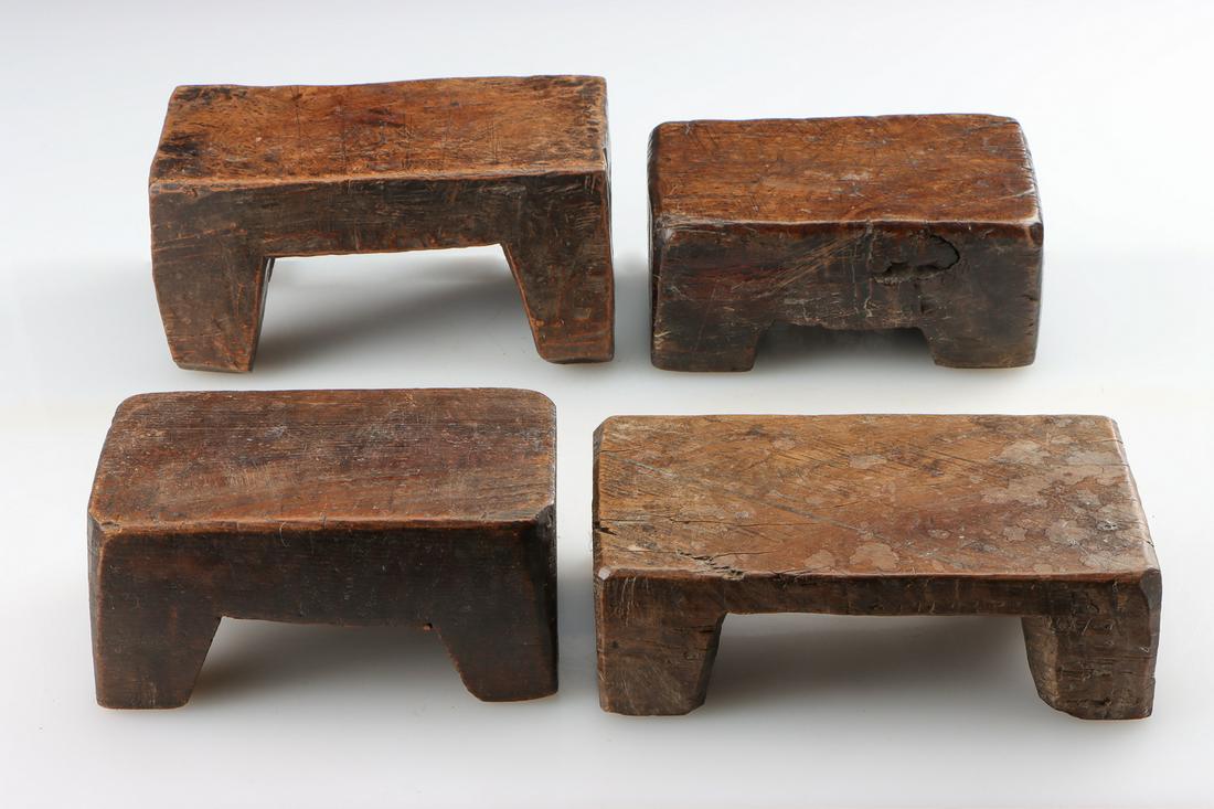 4 Antique Rustic Hardwood Low Stools, Philippines (1 of 5)