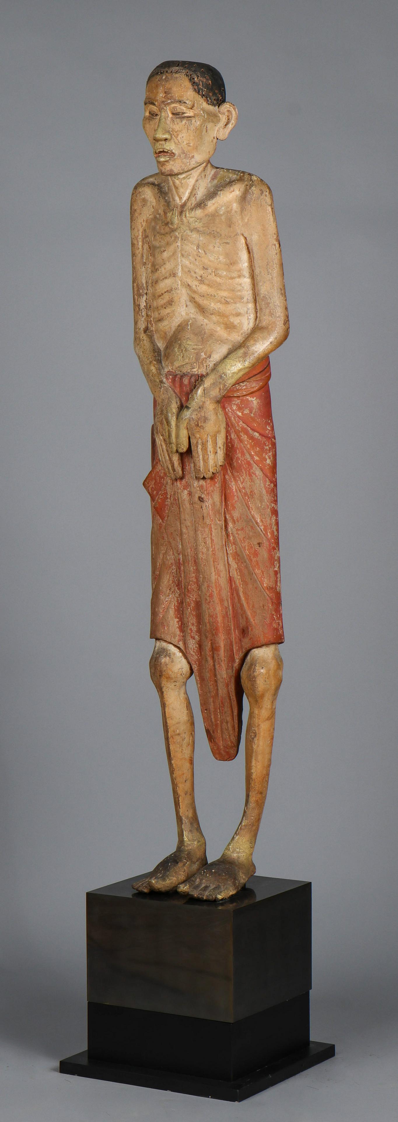 Antique Life-Size Burmese Temple Figure of a Monk, C. (1 of 5)