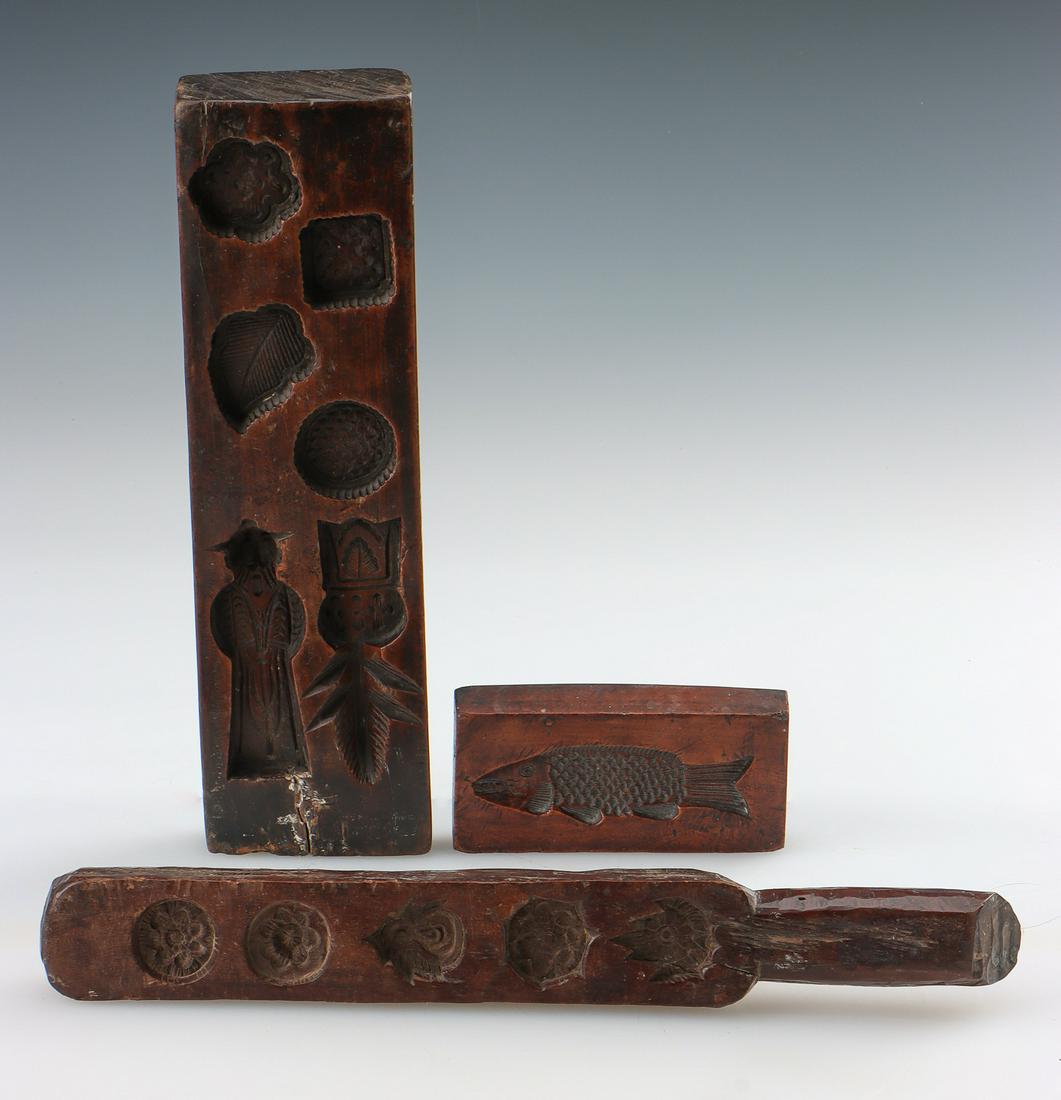 Three Antique Asian Carved Wood Cookie Molds (1 of 4)