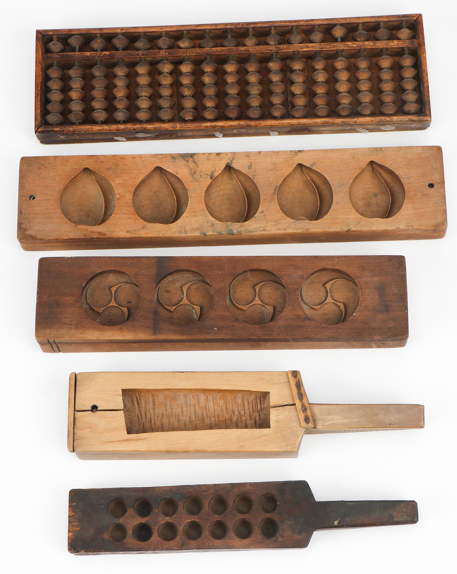 Asian Carved Wood Cookie Molds and Abacus (5), (1 of 3)