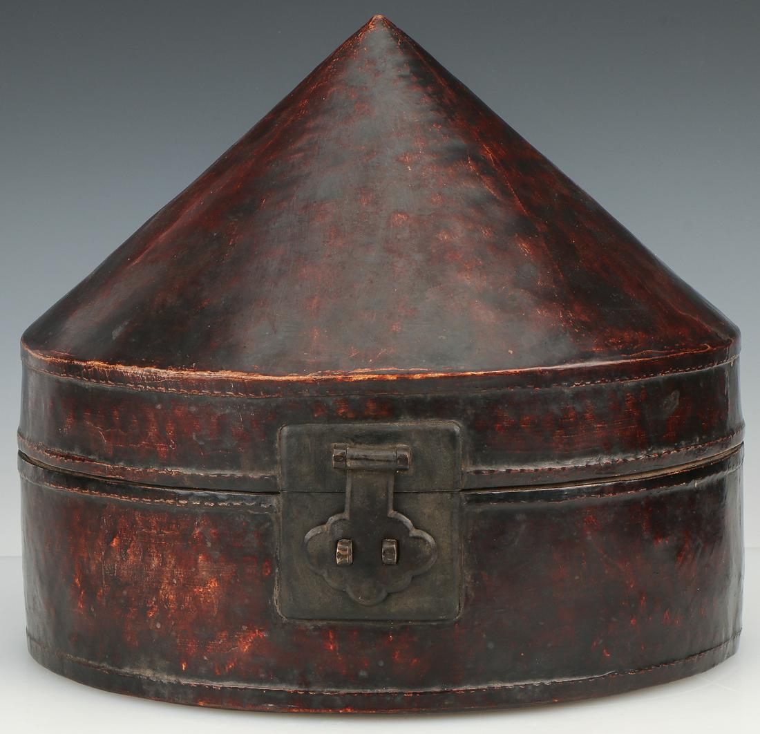 Chinese Lacquered Leather Hat Box, 19th C. (1 of 4)