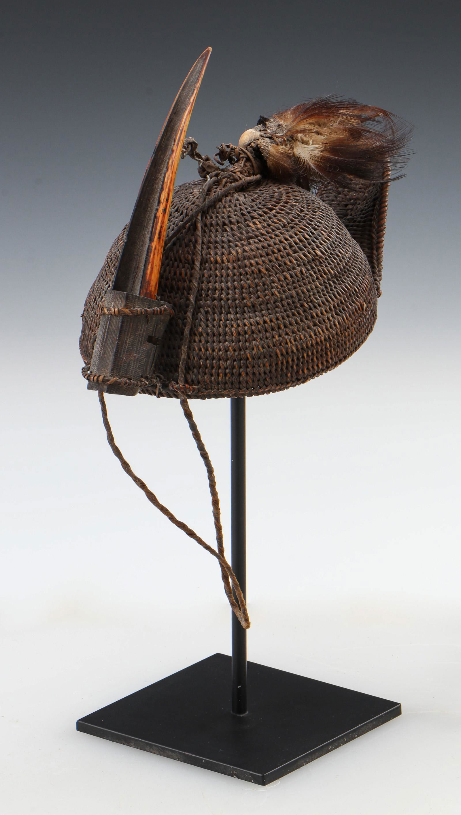 Rare Antique Nyishi Basketry Helmet Hat, Assam (1 of 6)