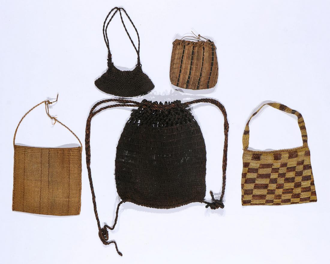 Lot of 5 Hand Made Twined Fiber Bags, Mid 20th C. (1 of 5)