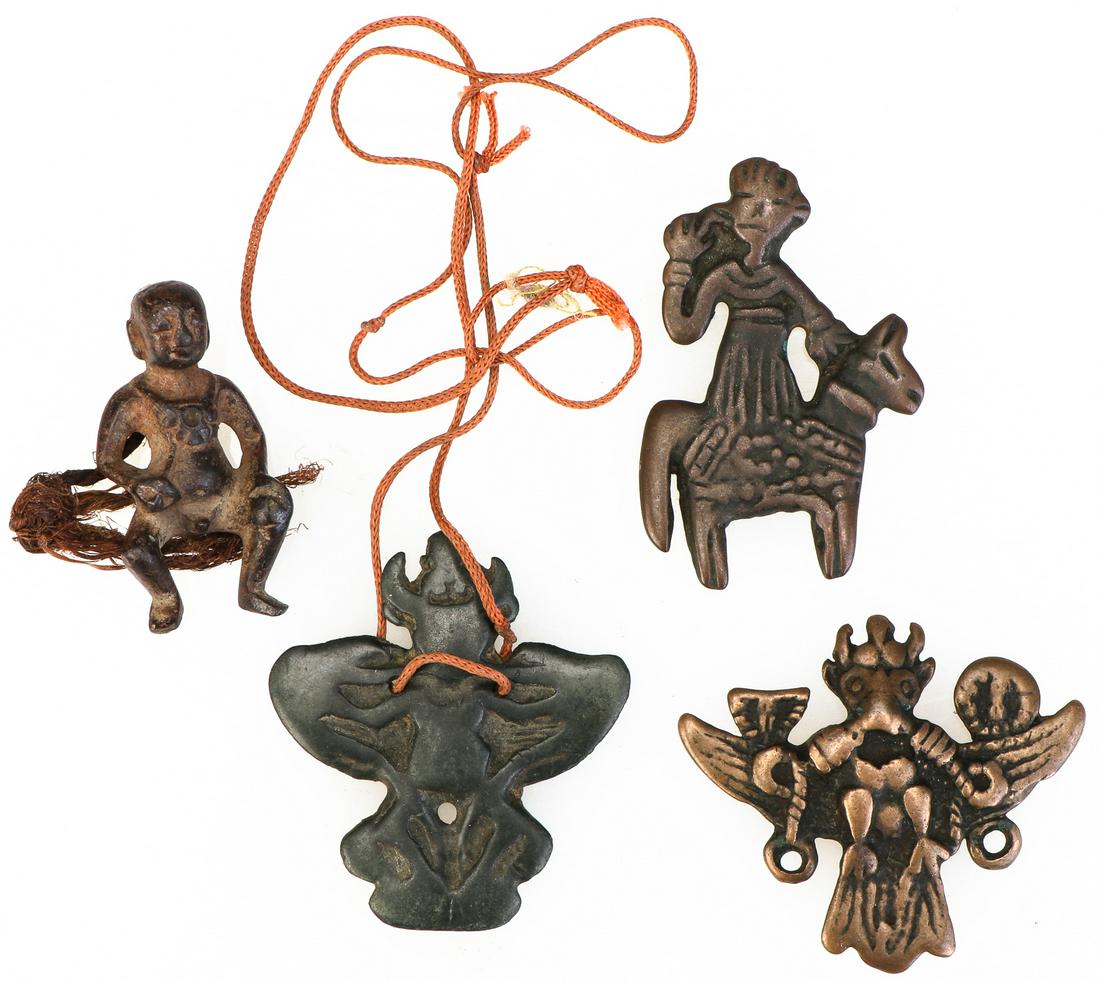 Group of Four Antique Metal Toggles, China (1 of 2)
