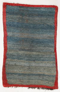 Open Blue Field Khaden Rug, Tibet, Late 19th C., 2'4'': Open Blue Field Khaden Rug, Tibet, Late 19th C., 2'4'' x 3'6'' (71 x 107 cm). Weight: 4 lbs. Wool.