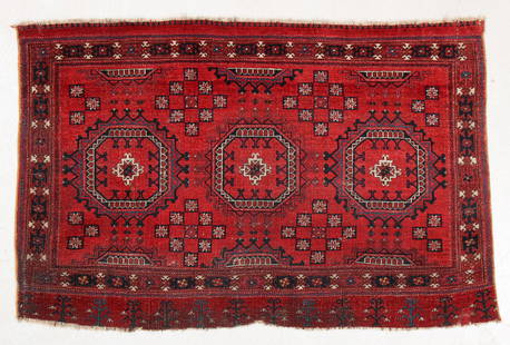 Salor Chuval, Turkmenistan, Circa 1800, or earlier,: Fine and Rare Salor Chuval, Maida-Gul Type, Turkmenistan, Circa 1800, or earlier, 4'4'' x 2'11'' (132 x 89 cm). Weight: 5 lbs. Material: wool pile, wool warp, wool weft, small silk highlights. For a
