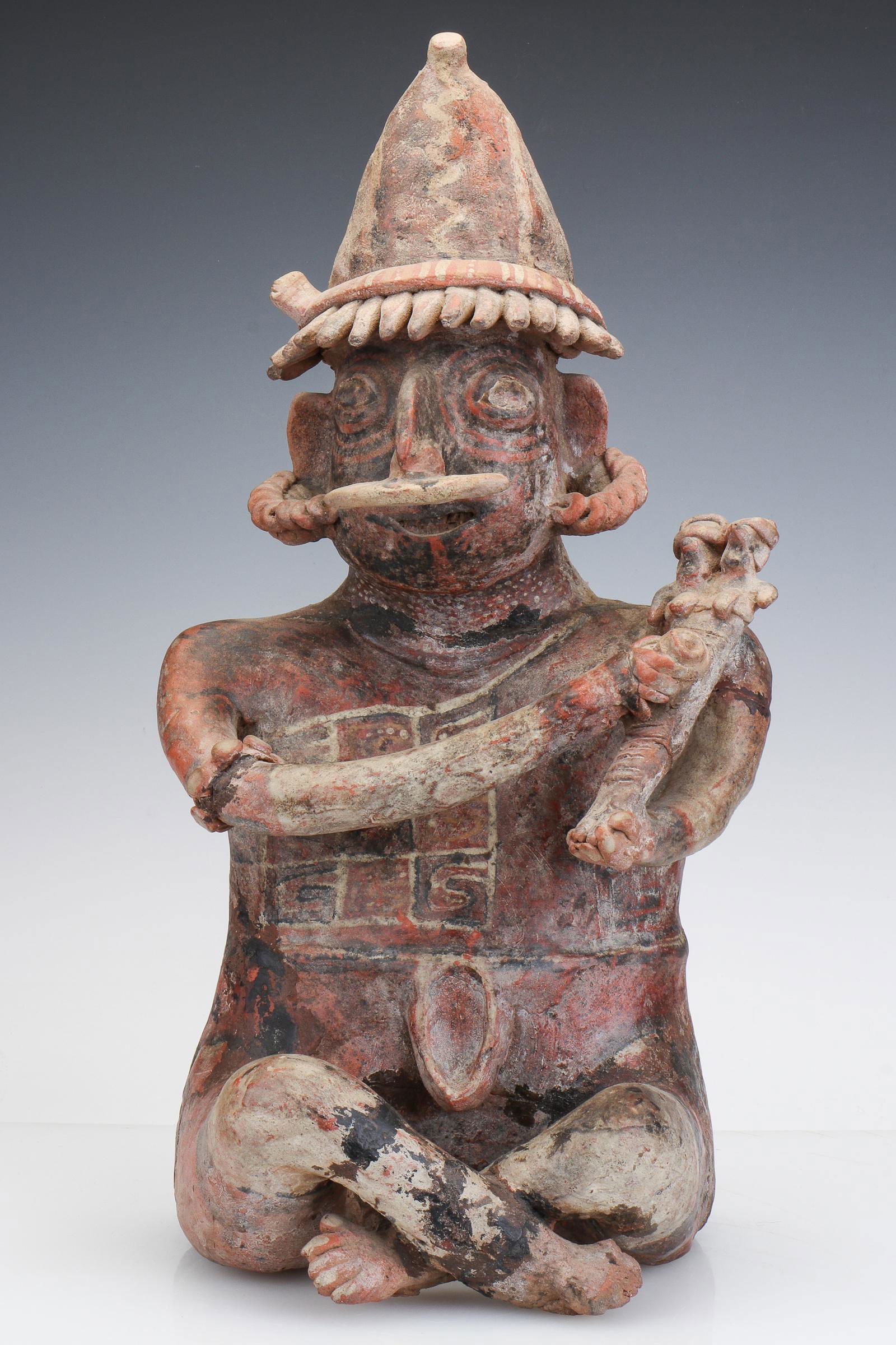 Large Pre-Columbian Nayarit Pottery Seated Figure (1 of 5)
