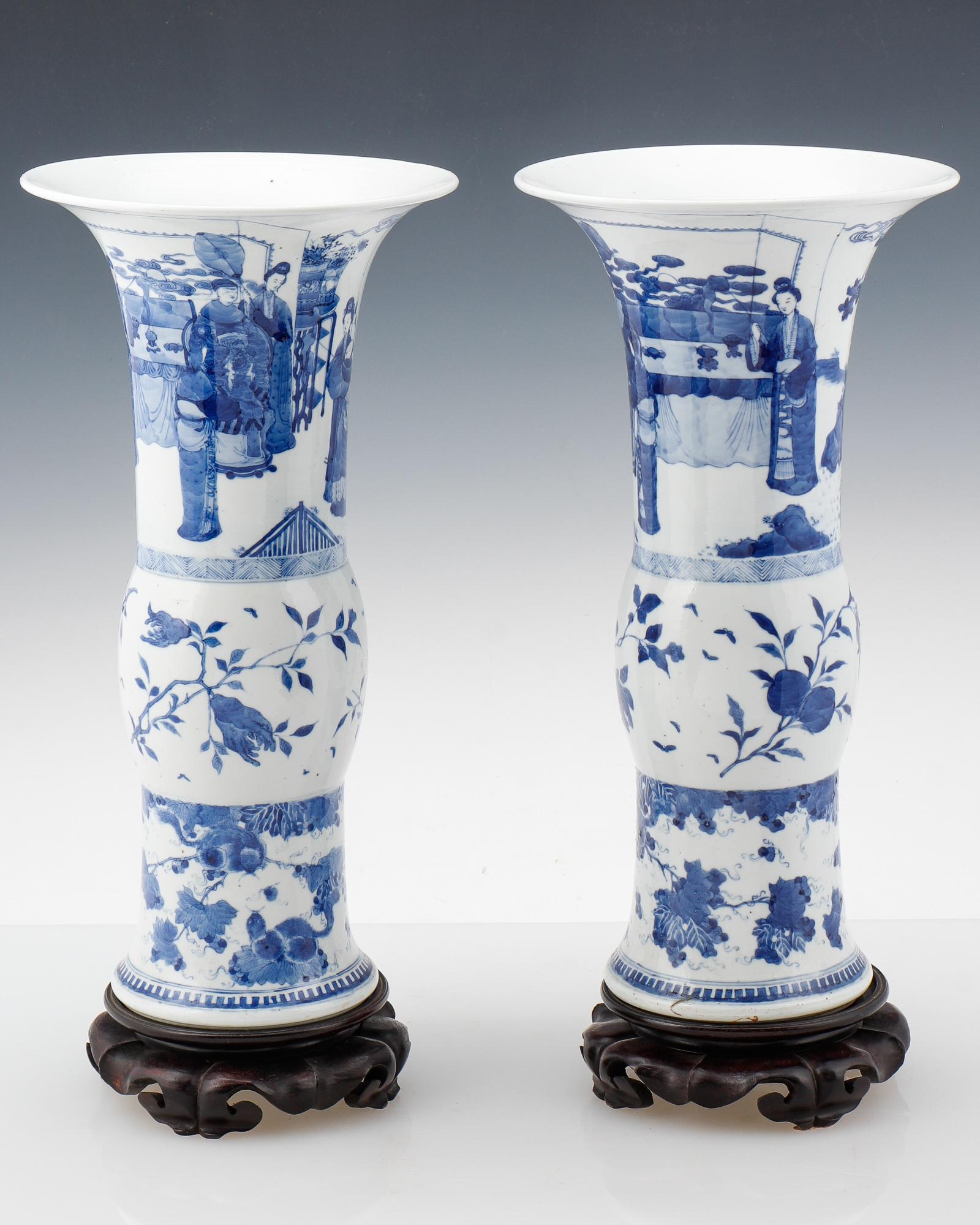 Pair Chinese Kangxi Blue & White Porcelain Vases (1 of 4)