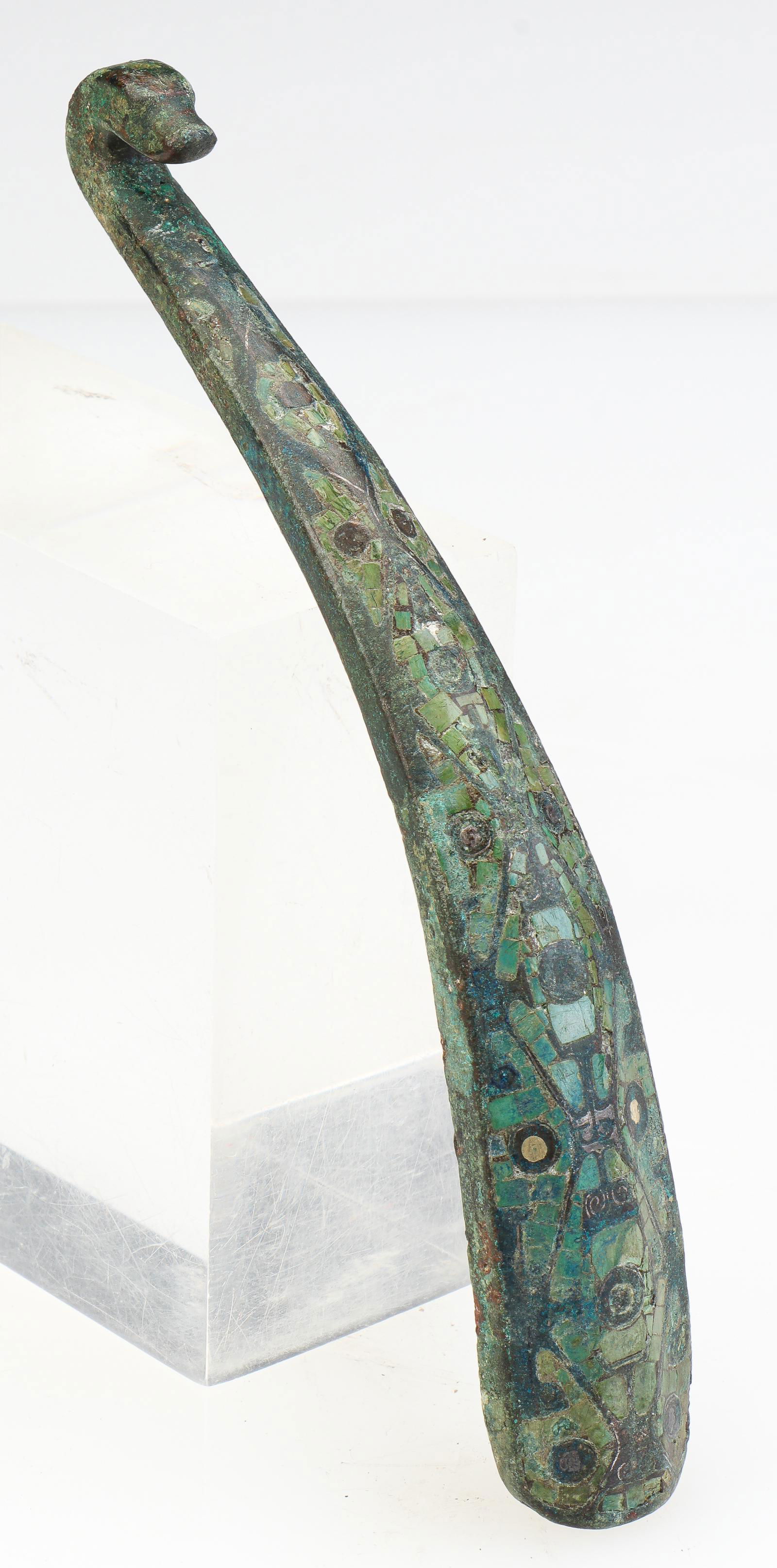 Ancient Bronze, Silver And Turquoise Inlay Belt Hook, (1 of 3)