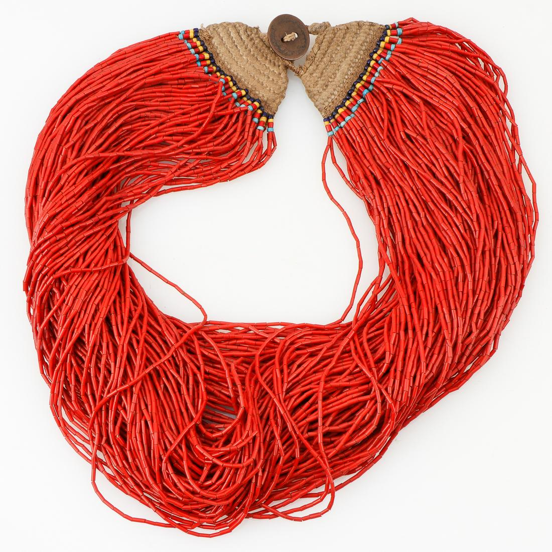 Konyak Naga Massive Red Glass Trade Bead Necklace, 32" (1 of 3)