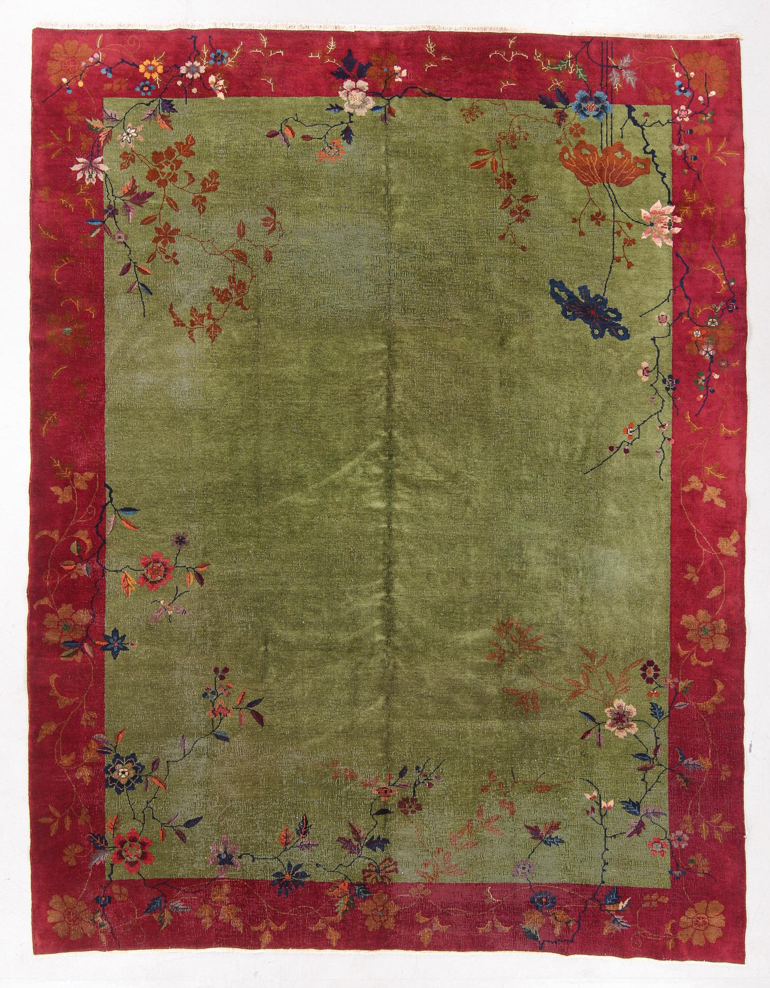 Chinese Art Deco Rug, Early 20th C., 8'11'' x 11'6'': Chinese Art Deco Rug, Early 20th C., 8'11'' x 11'6'' (272 x 351 cm). Weight: 69 lbs. Material: wool pile, cotton warp, cotton weft.