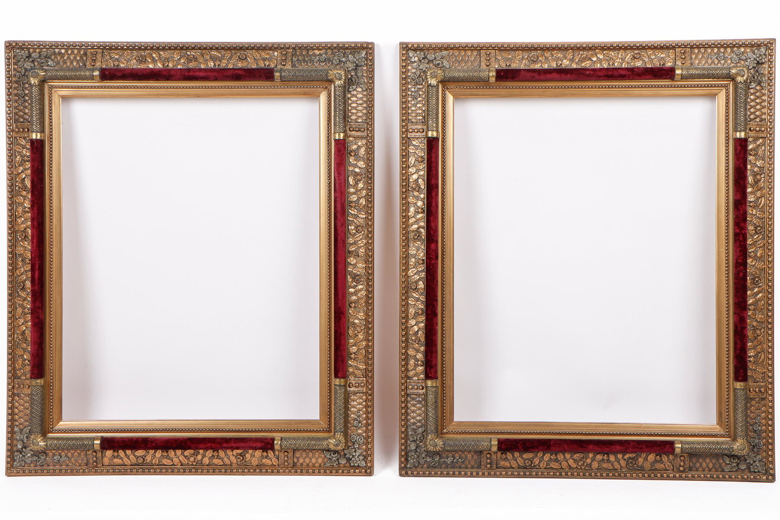Pair of Antique Copper Leafed Wood / Velvet Frames, 19th/20th C. (1 of 4)