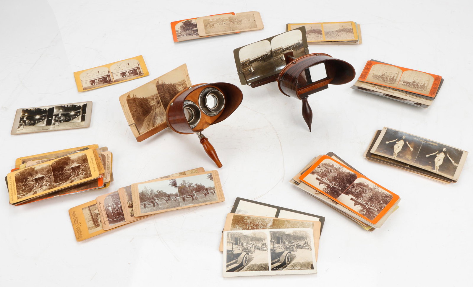 2 Unusual Hand Held Stereoscopes with Slide Collection, 19th C. (1 of 14)