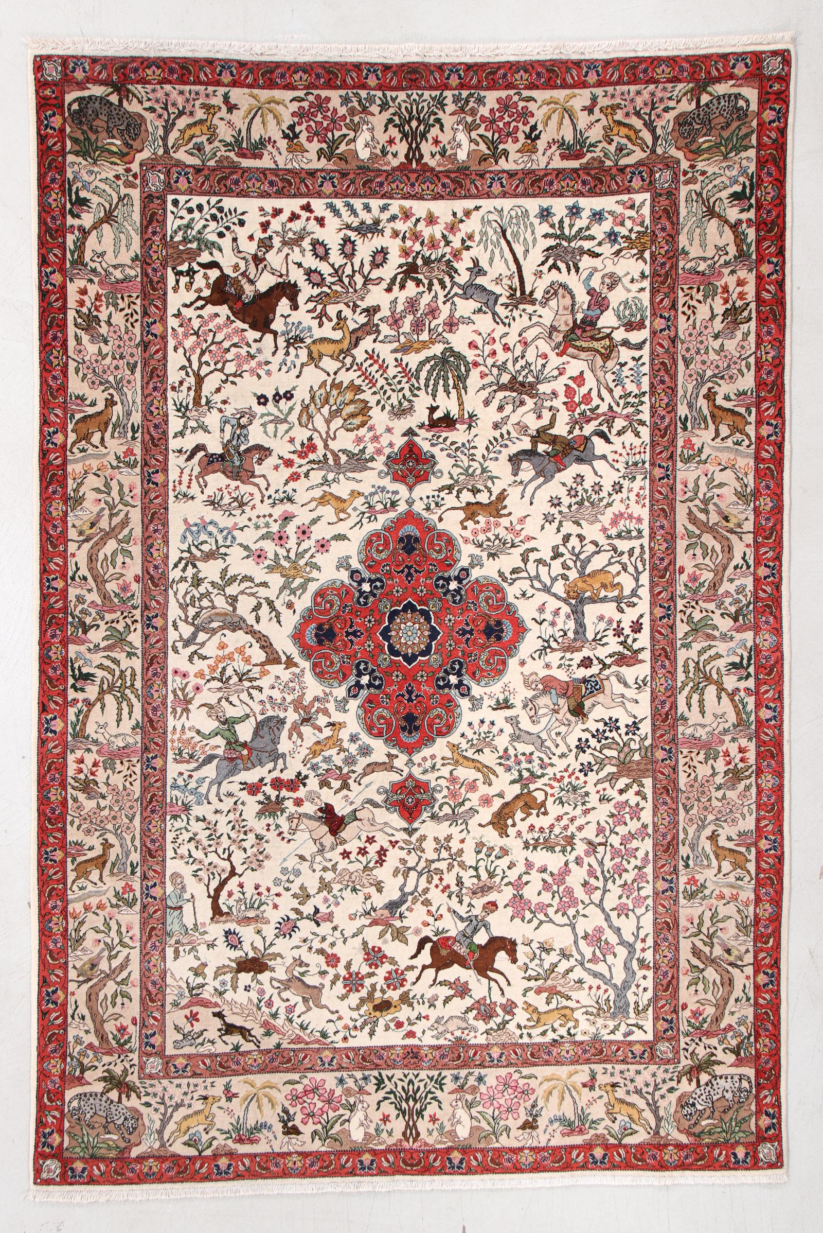 Master Alabaf Signed Tabriz Hunting Carpet, Persia, Early 20th C. (1 of 5)
