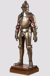 Full Antique Suit of Armor, 16th C. German Style, Bears Christies Auction Tags. Princeton NJ