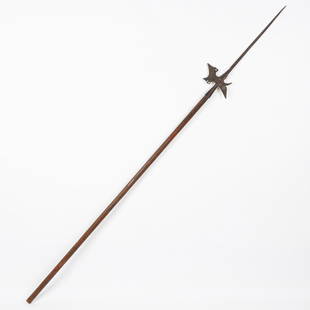 Late 16th Century Continental Halberd, Authentication by Metropolitan Museum: Late 16th Century Continental Halberd. Probably Netherlands or France. Iron blade with shaped and pierced axe blade and parrying hook, on wooden shaft. With authentication via photograph letter by