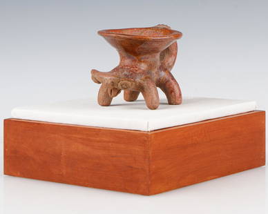 Pre-Columbian Pottery Zoomorphic Cup, Custom Case: Pre-Columbian Pottery Zoomorphic Cup. In custom case. Size: 4'' x 5'' x 3'' (10 x 13 x 8 cm); Case: 7'' x 8'' x 8'' (18 x 20 x 20 cm). Provenance: The Estate of Patricia Sukonik. Patricia Sukonik was