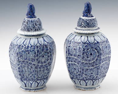 Pair of Delft Blue and White Covered Jars, 18th/19th C.: Pair of Delft Blue and White Covered Jars, 18th/19th C. Tin glazed earthenware. Provenance: Purchased 1974 from Frides Lameris Antiquair, Nieuwe Spiegelstraat 55, 1017 DD Amsterdam, Holland. Ex.