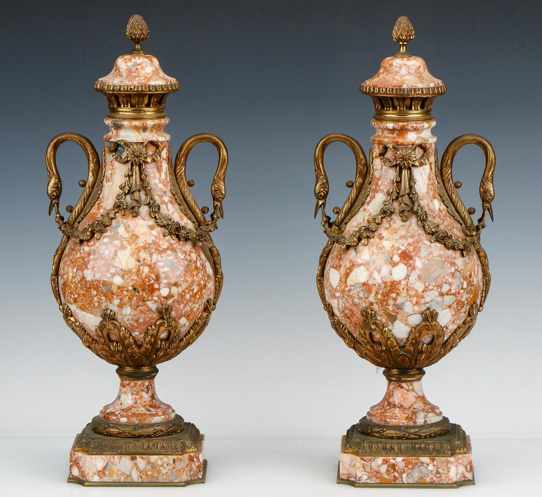 Pair of Ormolu Mounted Breche Rouge Marble Urns (1 of 7)