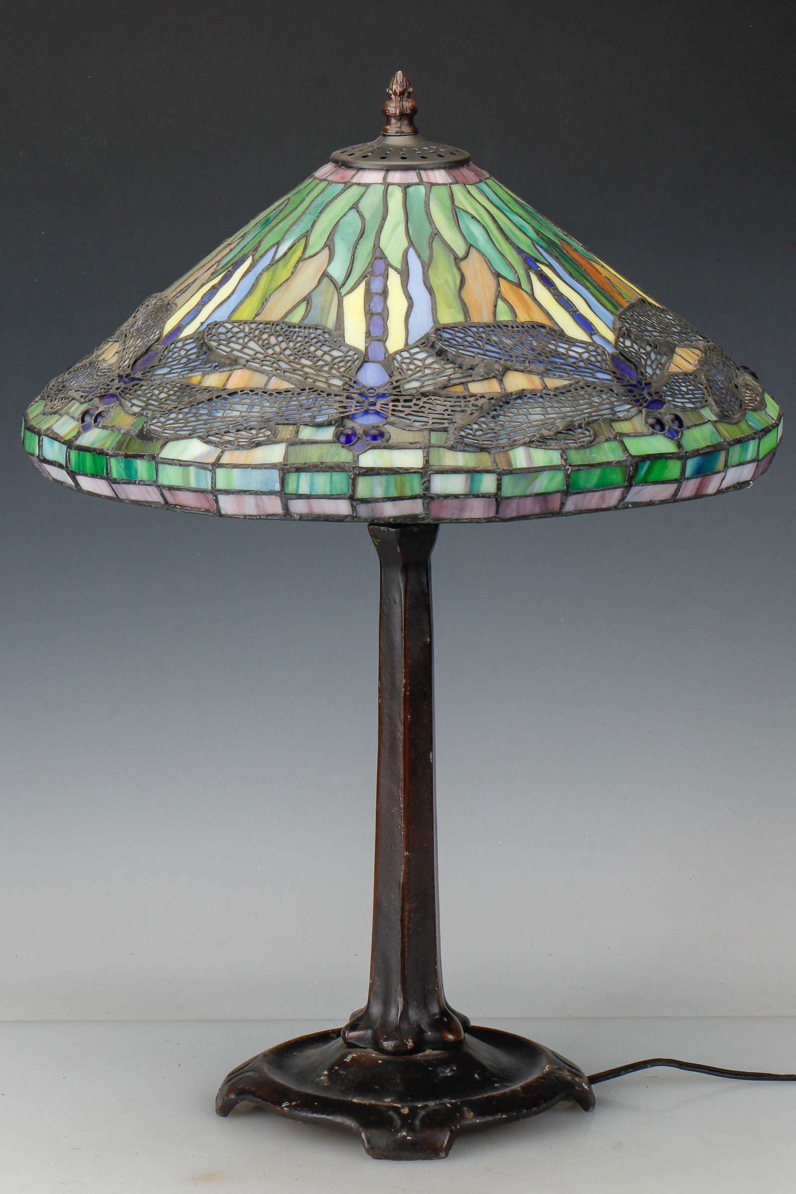 Tiffany Style Bronze Table Lamp with Dragonfly and Shade (1 of 8)