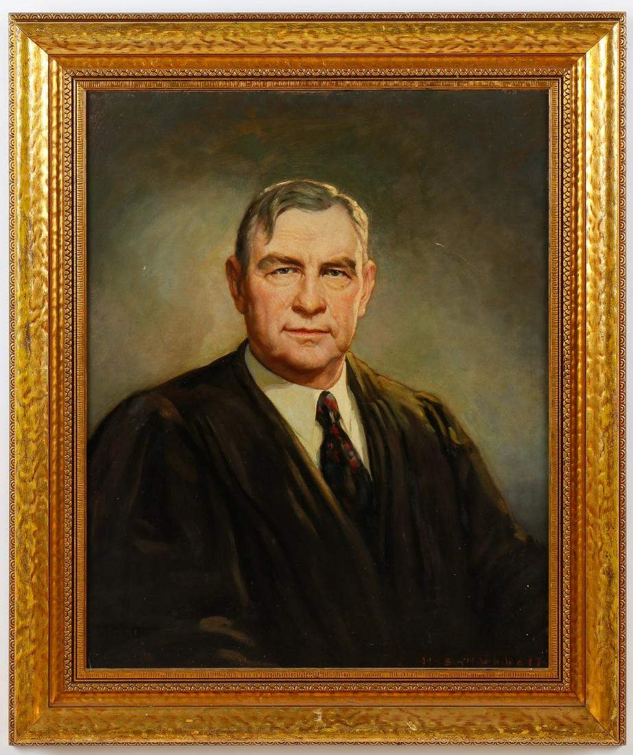 Henry Salem Hubbell (American, 1870-1949): Henry Salem Hubbell (American, 1870-1949) "Portrait of Chief Justice Harlan Stone," oil on canvas. Size: 30'' x 24'', 76 x 61 cm (board); 38'' x 32'', 97 x 81 cm (frame).
