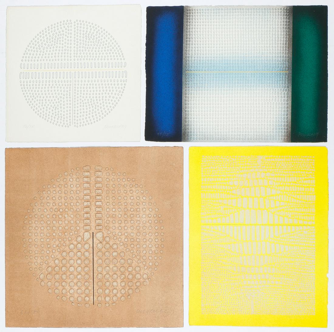 Paul Maxwell (20th/21st C.) Group of 4 Acrylic Castings: Paul Maxwell (American, 20th/21st C.) Group of 4 Acrylic Castings: 1) Blue/Green/White, 45/75; Medium Yellow Rectangle, 30/75; Planetoid, 62/100; Small White Circle, 56/75. Size: Ranging in size from: