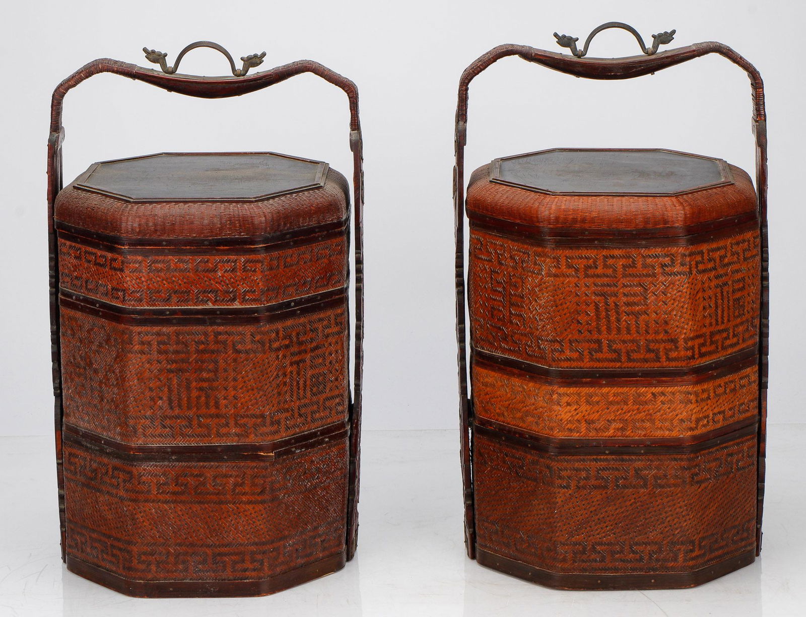 2 Large Vintage Chinese Rattan Lunch Boxes (1 of 7)