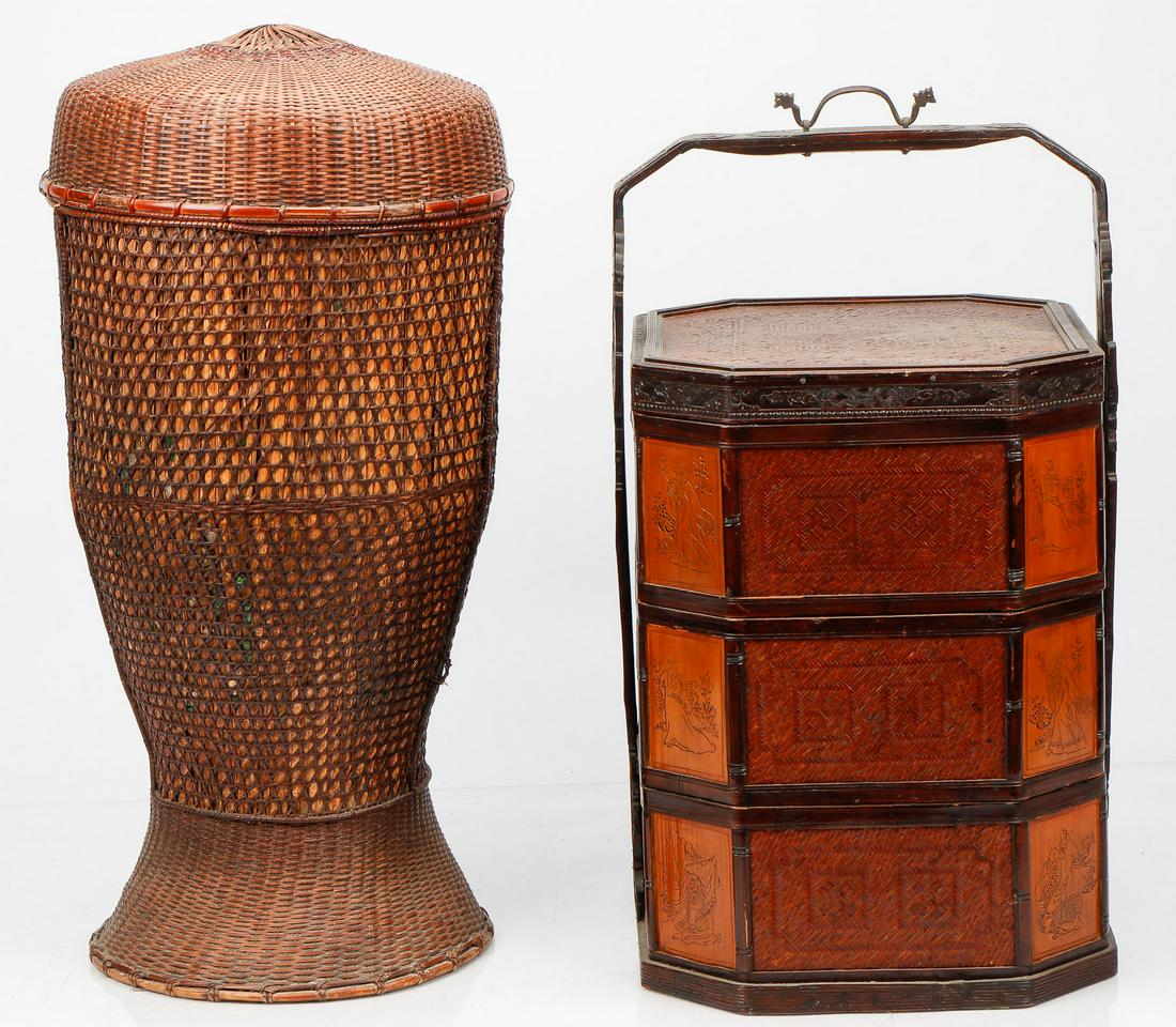 Large Chinese Rattan Lunch Box and Covered Basket (1 of 6)