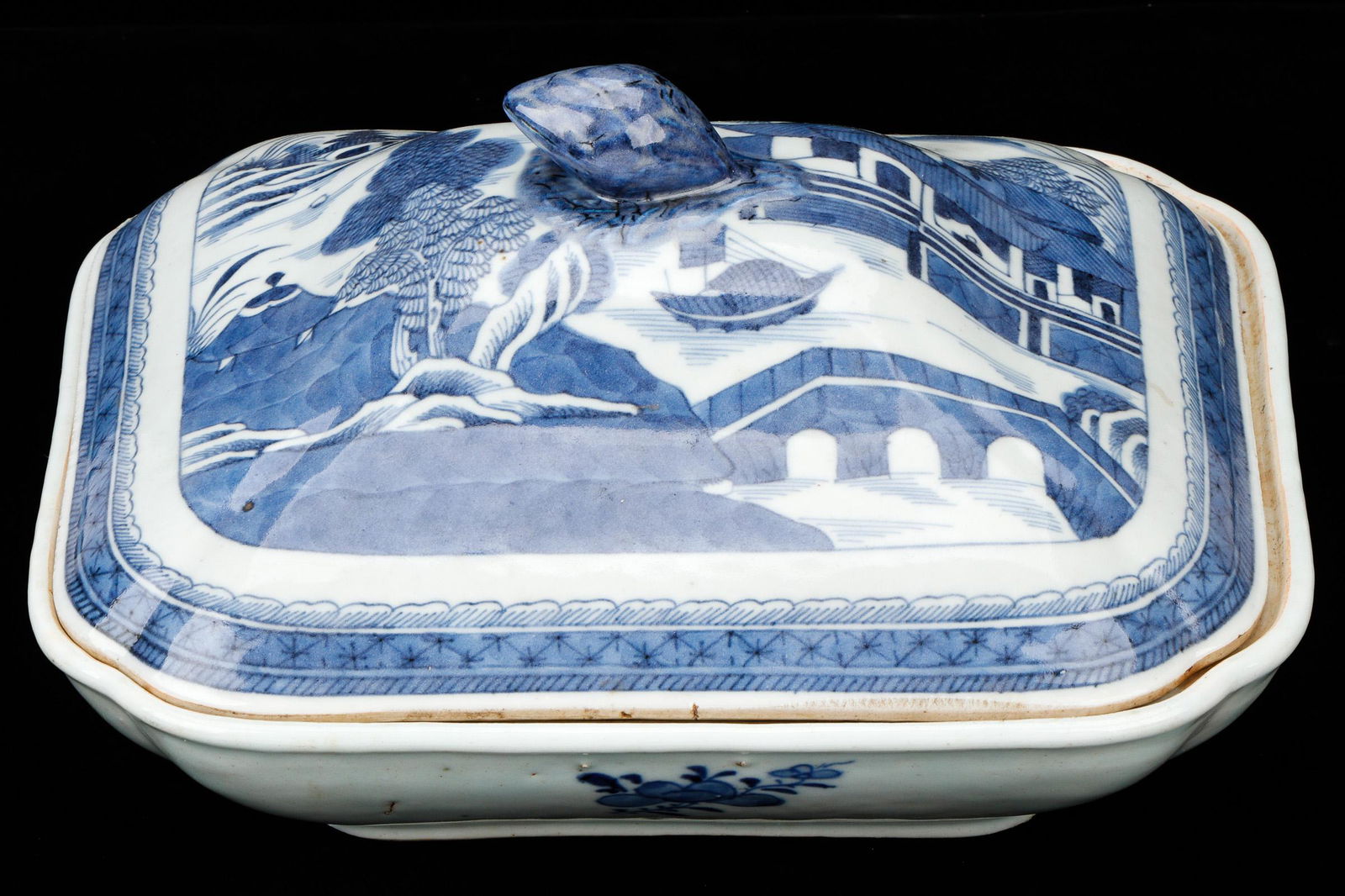 Chinese Export Canton Blue & White Porcelain Covered Dish (1 of 4)