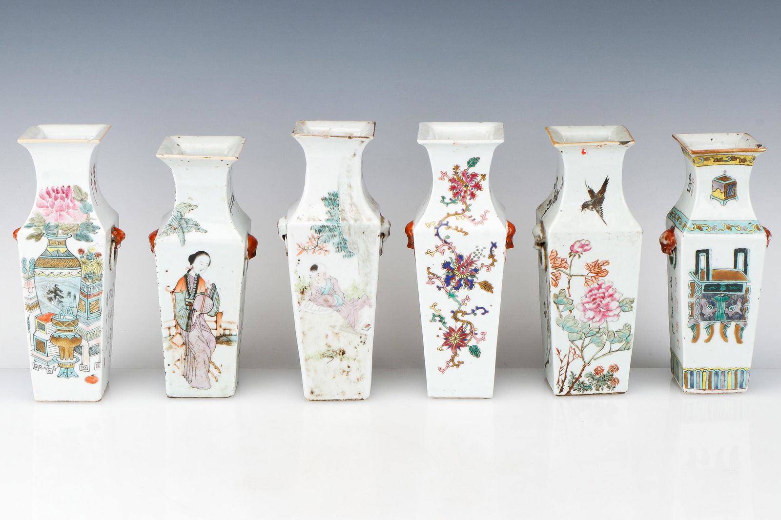 6 Chinese Polychrome Enamel Porcelain Vases (1 of 6)