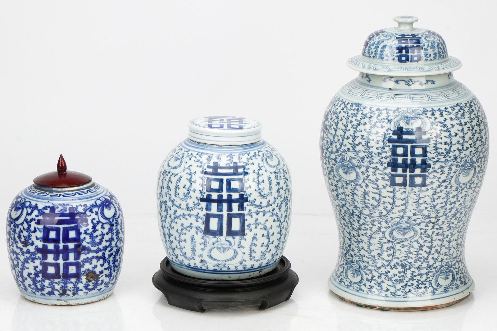 Three Chinese Blue & White Porcelain Covered Jars (1 of 4)