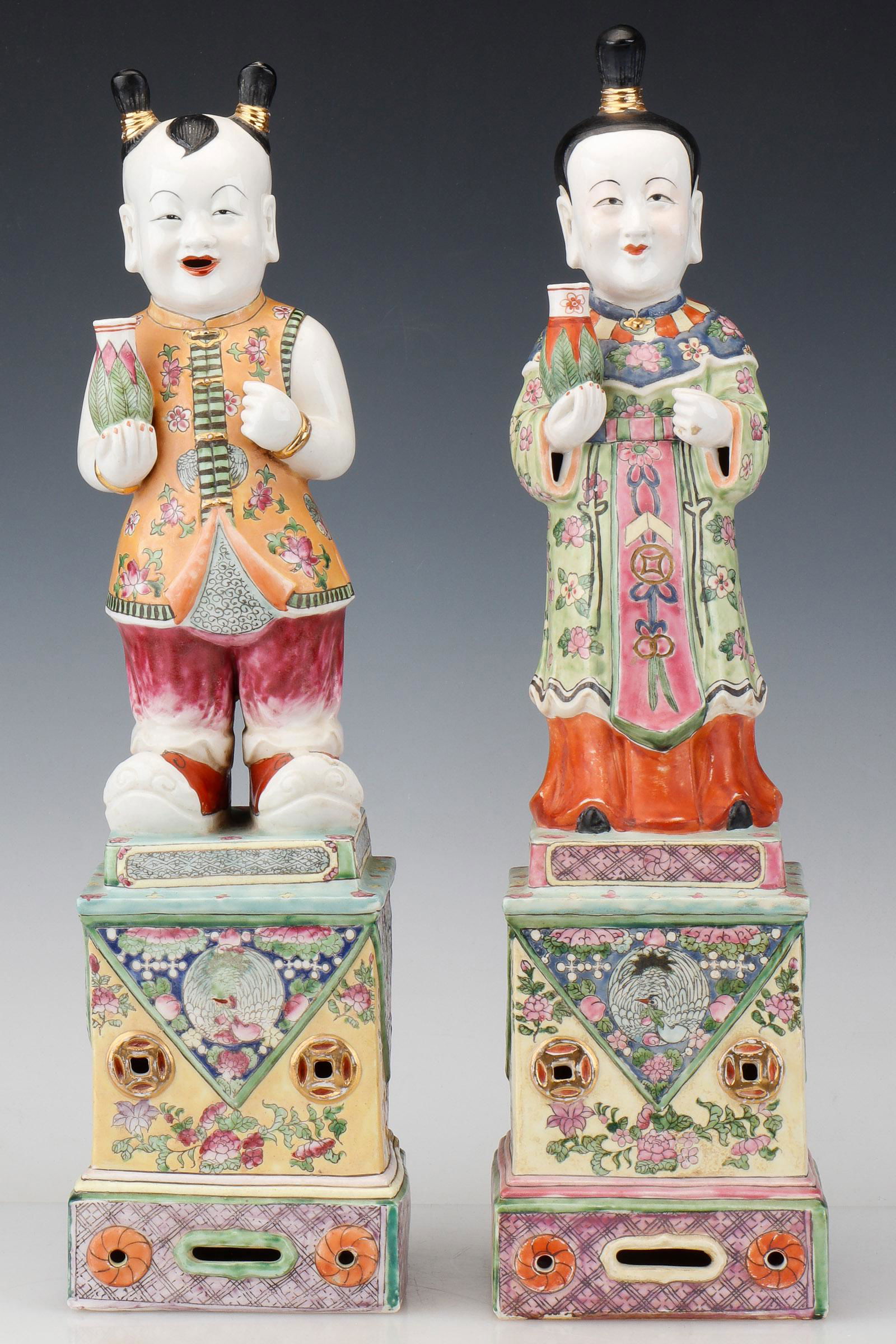Two Chinese Polychrome Enamel Porcelain Ho Ho Figures (1 of 6)
