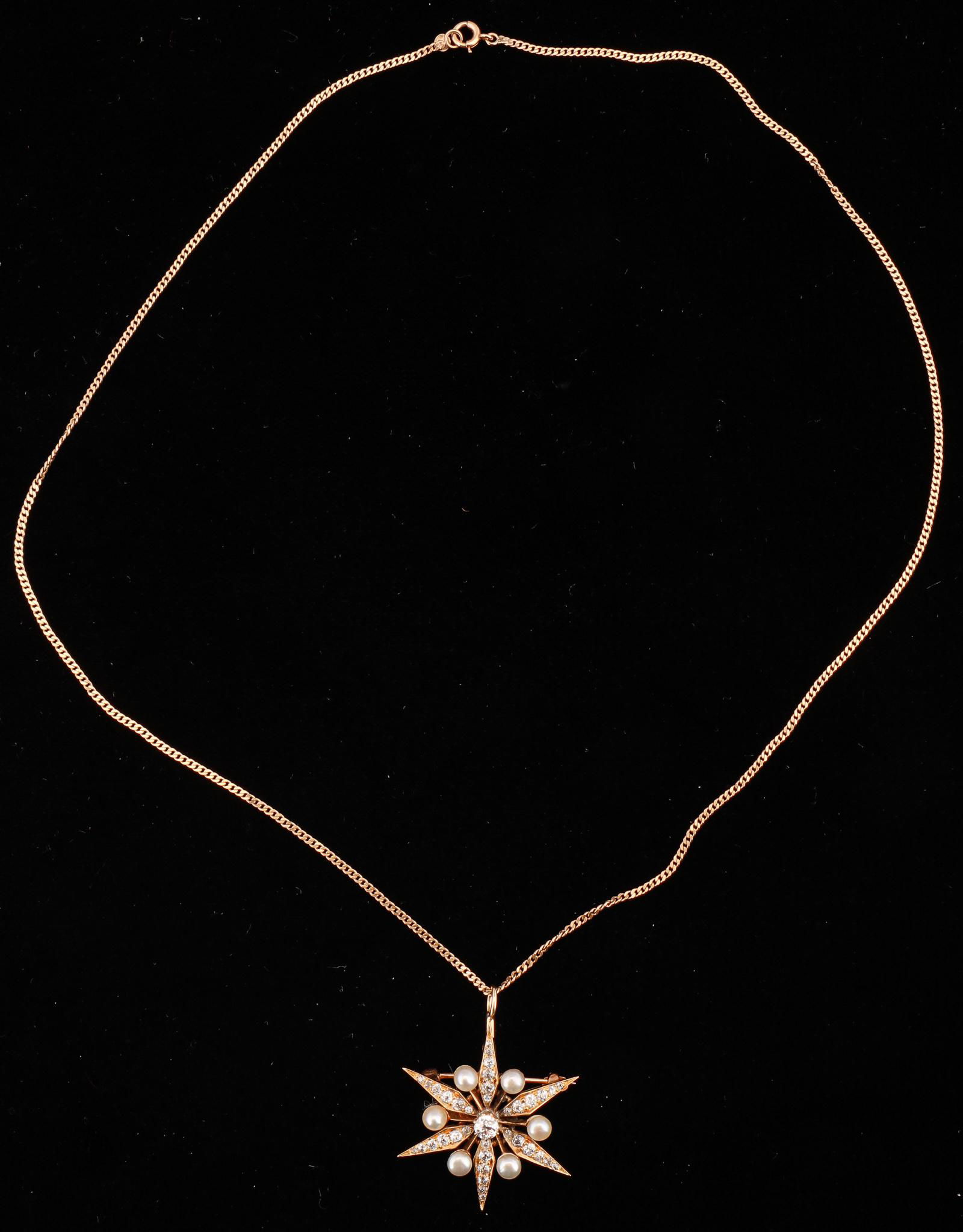 14k Yellow Gold Diamond and Pearl Star Pendant (1 of 4)