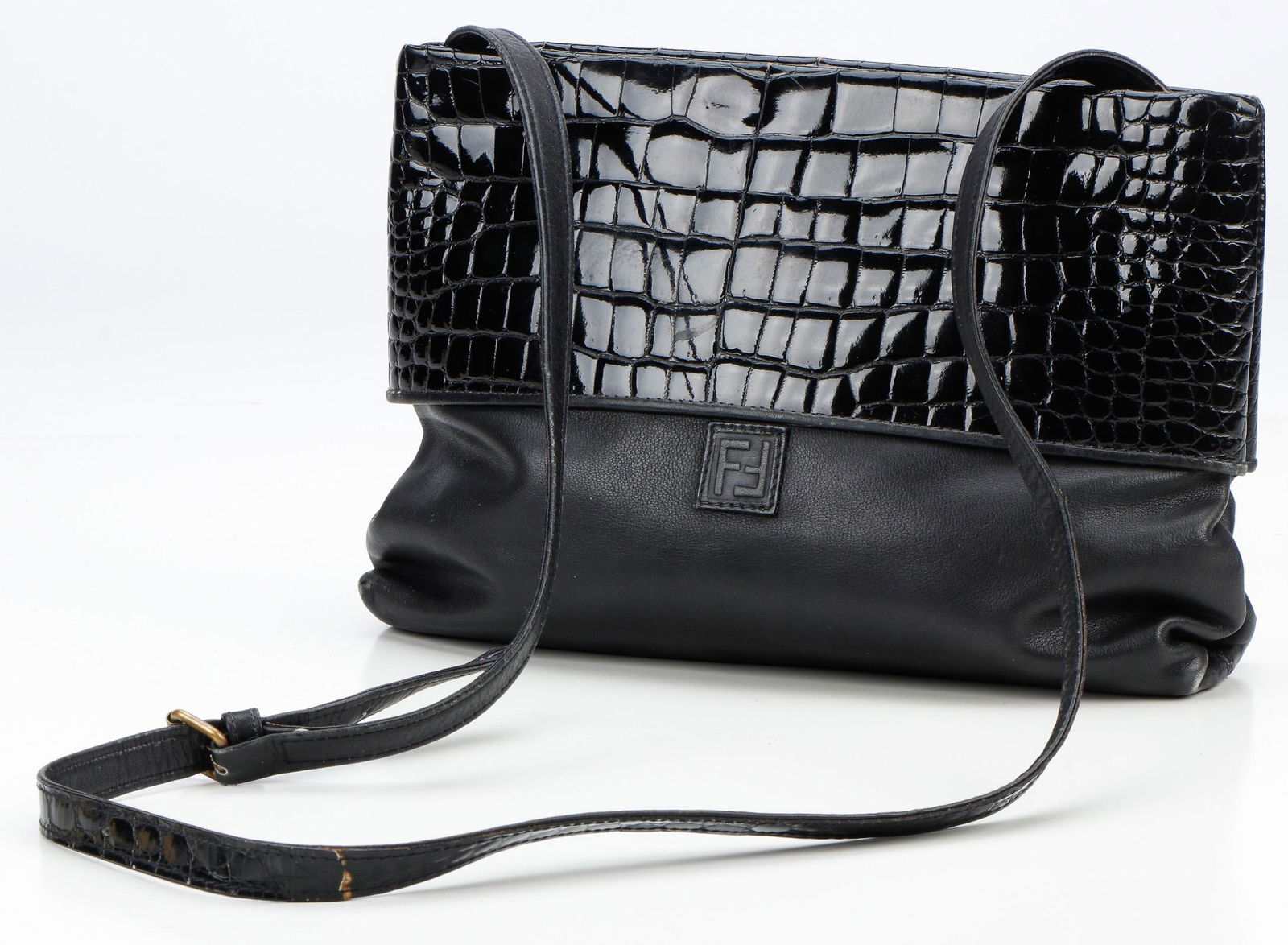 Vintage Fendi Black Crocodile And Leather Shoulder Bag (1 of 7)