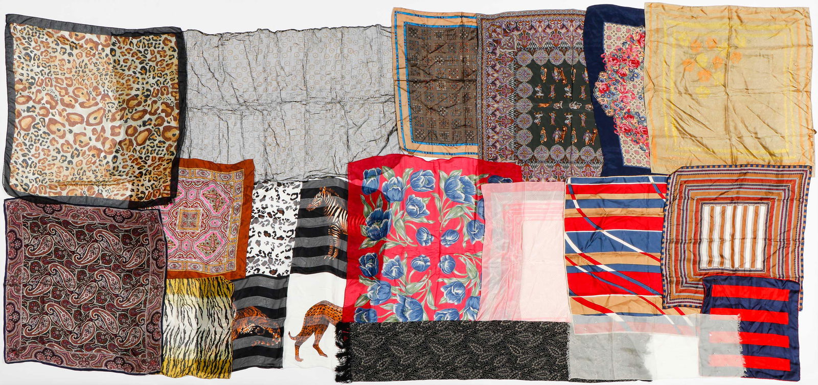 Lot of 30+ Vintage Mostly Silk Scarves: Lot of 30+ Vintage Mostly Silk Scarves Including DKNY, Valentino, Echo, Banana Republic, Saks Fifth Avenue, Louis Feraud, Basha, Ellen Tracy, Pierre Cardin. Ex. Estate Collection Isadore and Nancy Mar