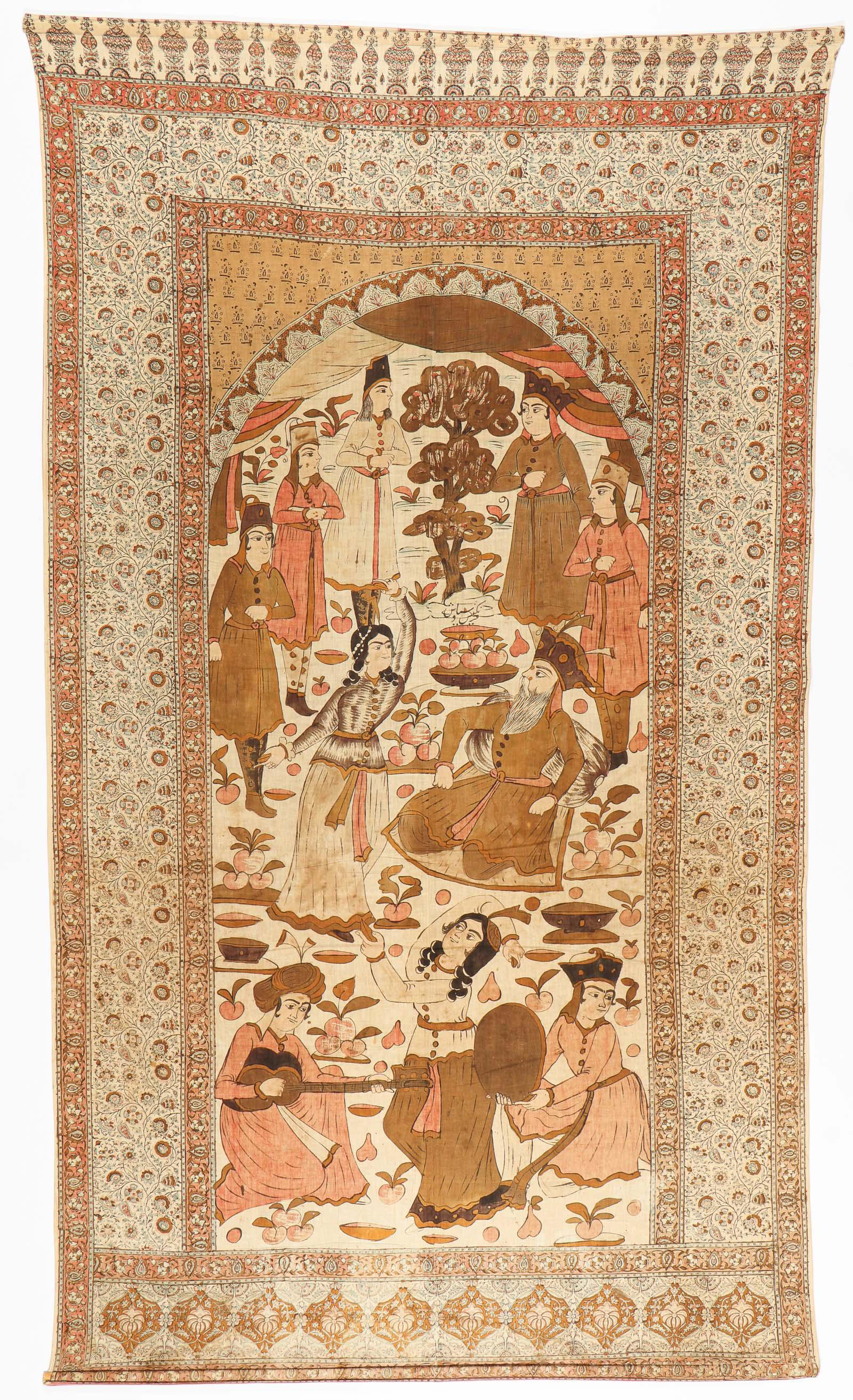 Antique Persian Kalamkari, 19th C.: Antique Persian Kalamkari, Rolled, 19th C. Size: 8'10'' x 4'11'' (269 x 150 cm), handspun cotton.