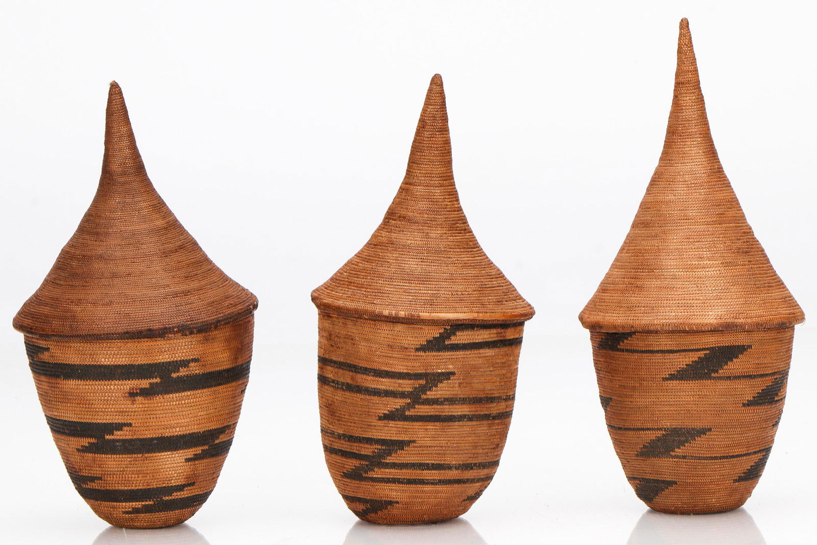 3 African Tutsi Lidded Baskets, Rwanda, 20th C. (1 of 5)