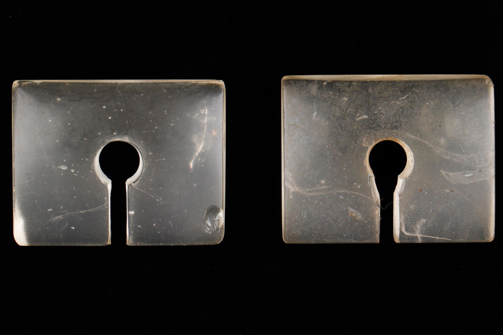 Ao Naga Glass Earrings, Early 20th C.: Ao Naga Glass Earrings, Early 20th C. 2 pieces â€“ very old and worn, lower status glass representations of higher status crystal earrings worn by Ao tribe women, anchored in and slotted over a l