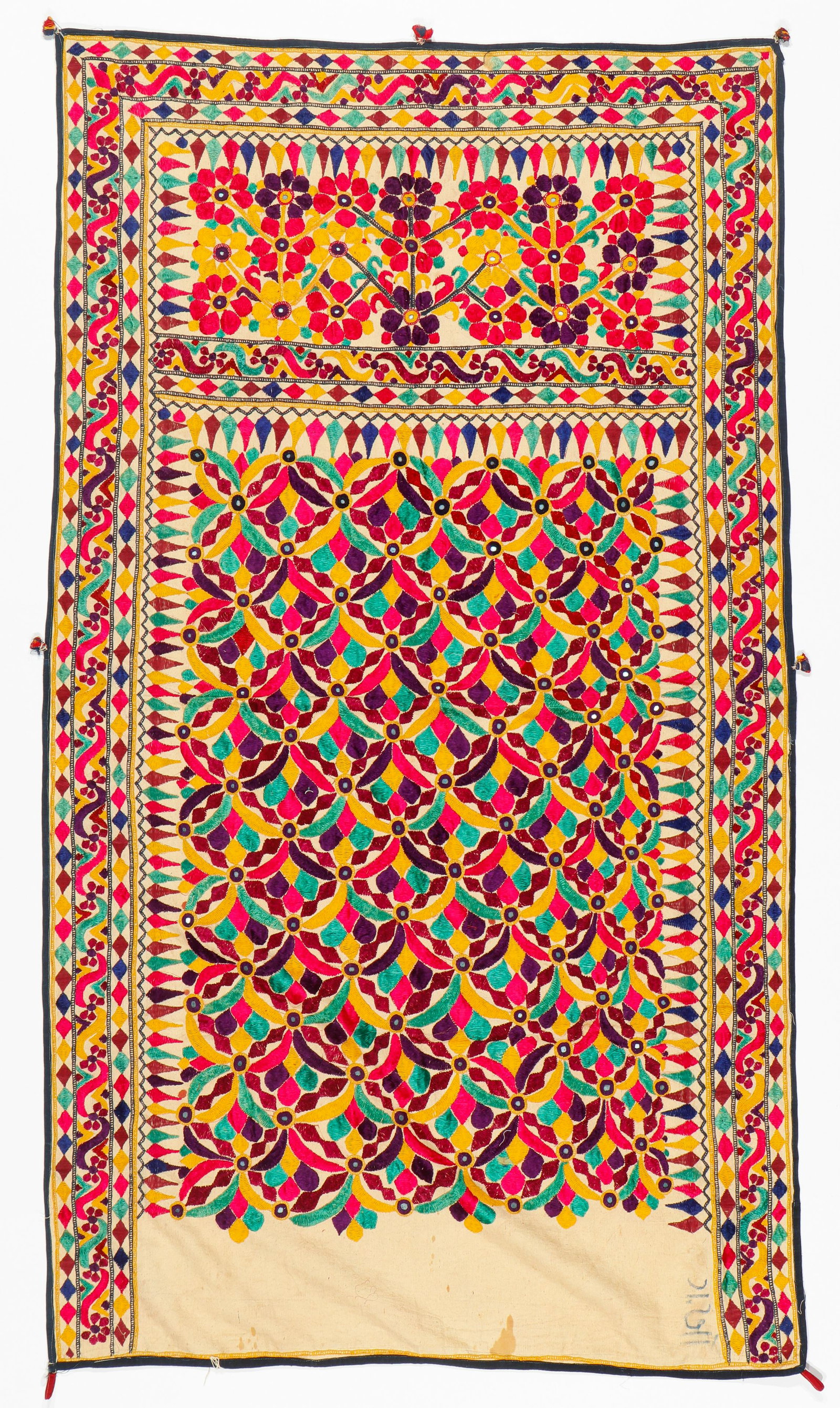 Vintage Embroidered Wedding Canopy With Colorful Floral Design, India, Mid 20th C. (1 of 4)