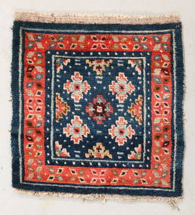 Meditation/Seating Mat, Tibet, Late 19th C.: Meditation/Seating Mat, Tibet, Late 19th C., 2'0'' x 2'1'' (61 x 64 cm). Weight: 2 lbs. Material: wool pile, wool warp, wool weft.